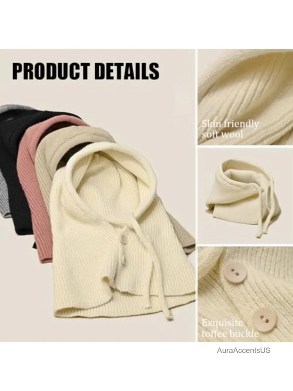 Windproof Knitted Hooded Scarf Hat Balaclava Women Winter Warm Pullover